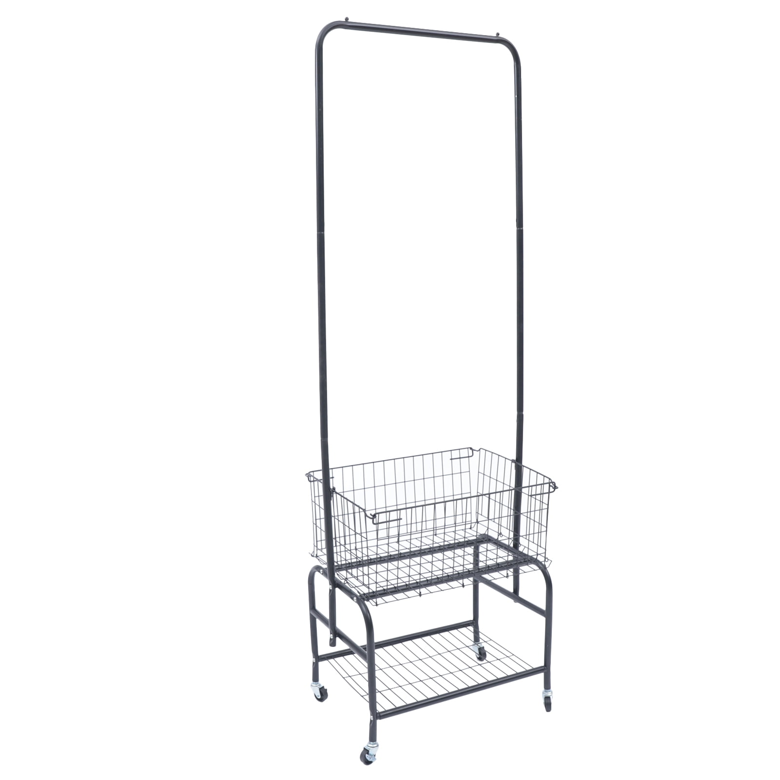 Miumaeov 2in 1 Garment Rack, Clothing Rack with Metal Basket, Rolling