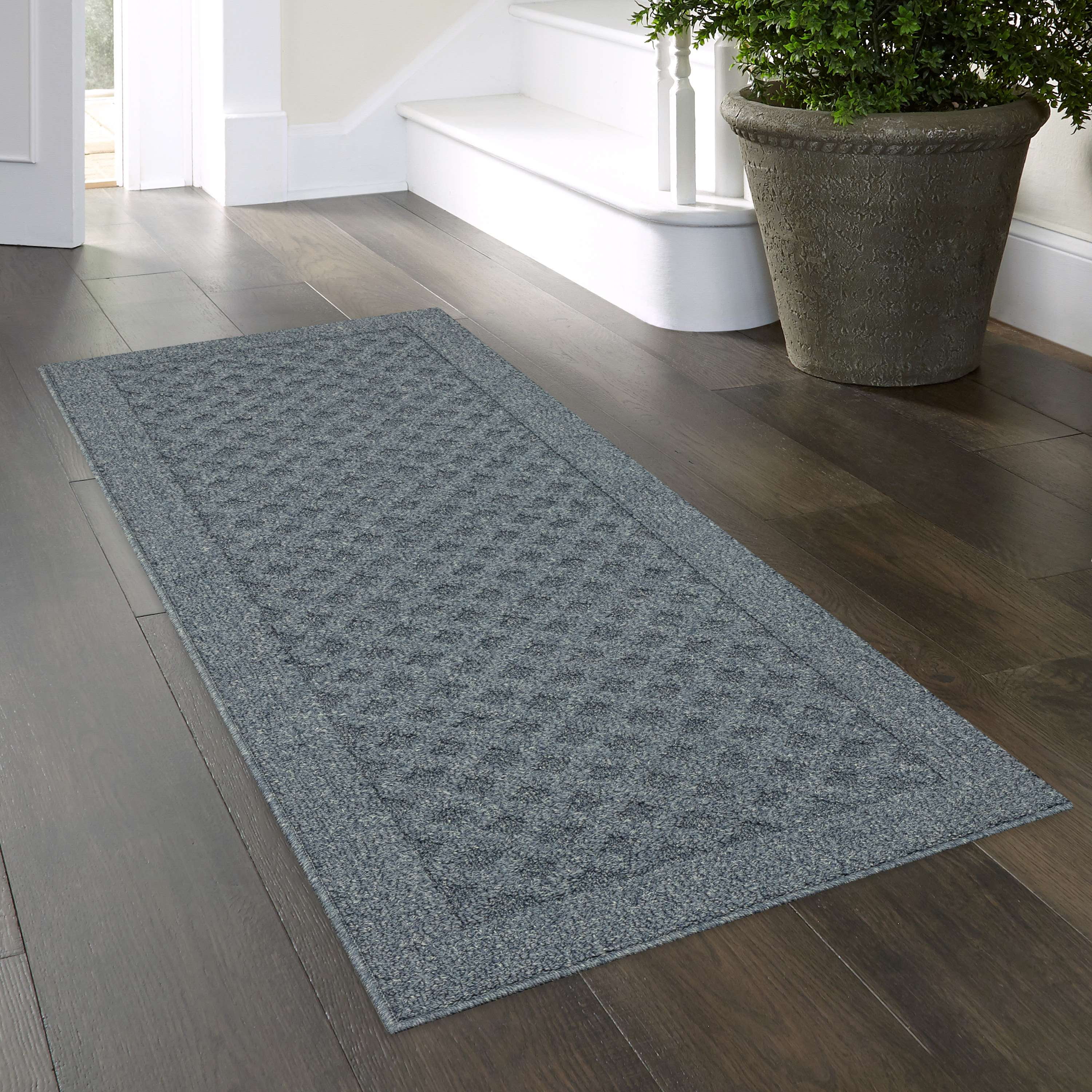 Mainstays Dylan Solid Diamond Olefin Navy Blue Indoor Runner Rug, 2'x6'