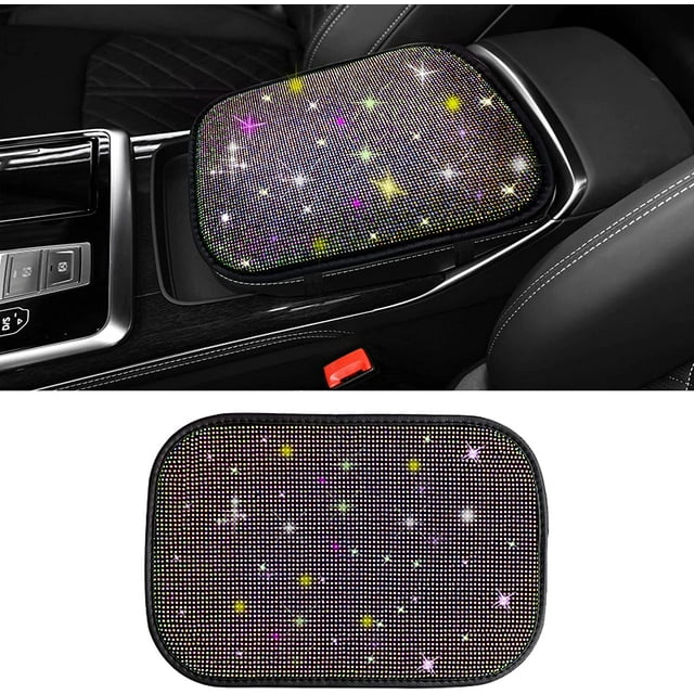 Car Bling Armrest Cover, 12 x 8.7 Inch Car Bling Console Cover Bling Armrest Protector Crystal Diamond Auto Bling Armrest Lid Cover Bling Console Cushion Pad Decor Bling Console Cover for Women