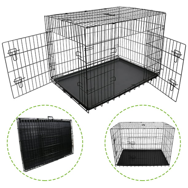 Folding Portable Crate Pet Cage Kennel Pen 2-Doors - Walmart.com