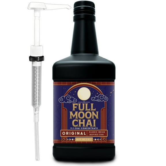Maya Tea Full Moon Chai Tea, Black Tea,  Concentrate, 64 Ounce with White Pump
