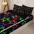 thumbnail image 3 of Erosebridal Neon Glow Pattern Zipper Queen Comforter Set with Fitted Sheet and 2 Pillowcases,Star Element Print Zipper Bedding Set,Green Blue Purple,Black Reversible, 3 of 6