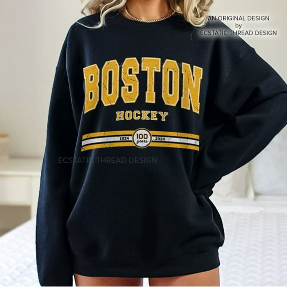 Vintage Boston Hockey Sweatshirt, Ice Hockey Shirt, Black Color, Size XL