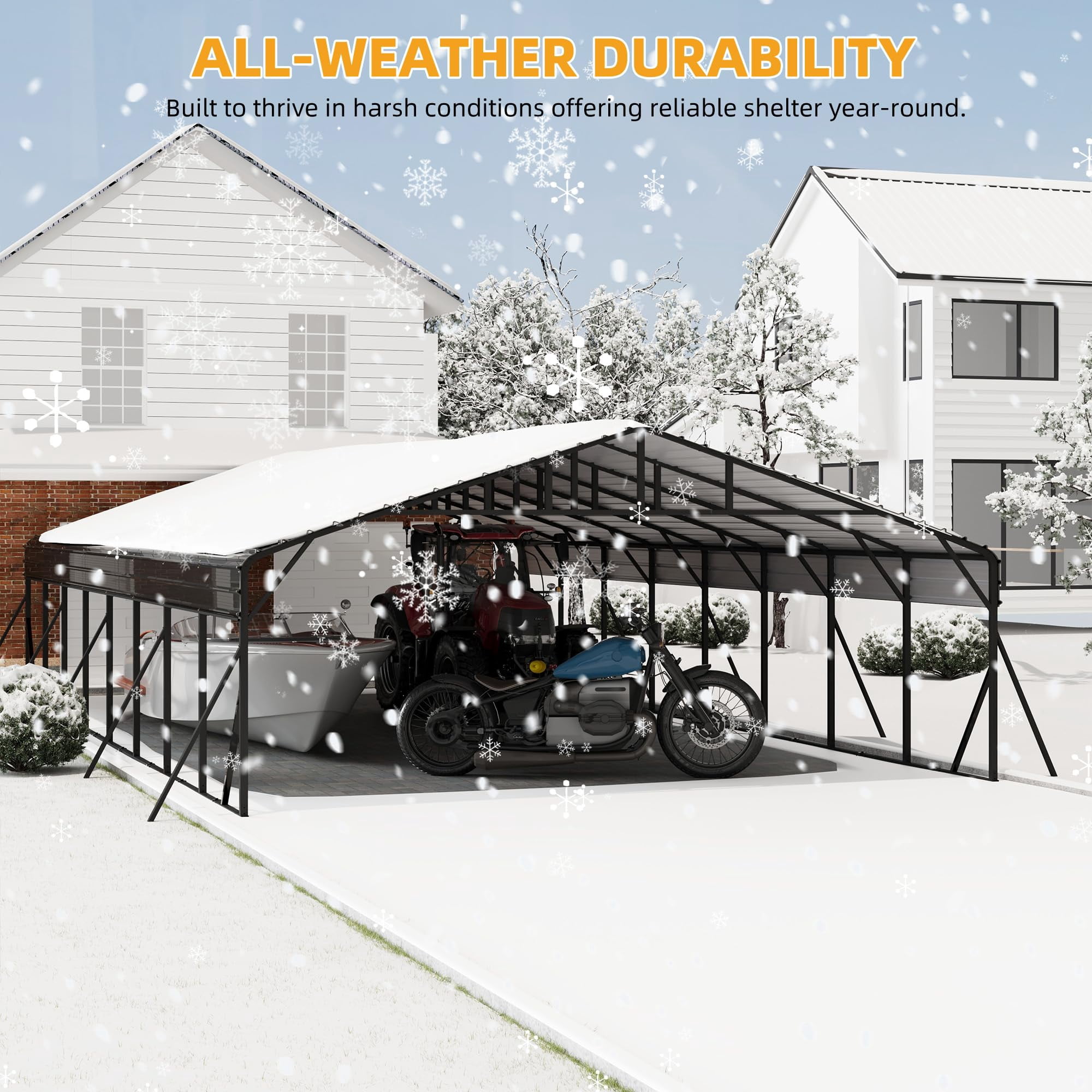 20 x 40 FT Metal Carport with Galvanized Steel Roof, Heavy Duty Metal Roof Carport with Enhanced Base, Tall MetalCarport Kits Garage for Tractors, Trucks, Boats, Cars