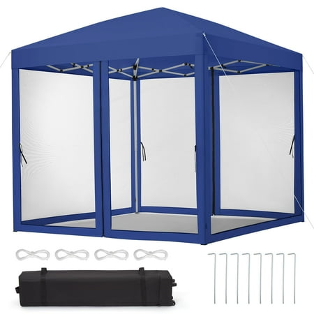 Huisuilinss Pop-Up Canopy Tent Outdoor Screen Tent Waterproof UV Protected Sun Shelter With Removable Mosquito Netting & Zipper Doors & Wheeled Carry Bag For Camping Backyard Picnic Events