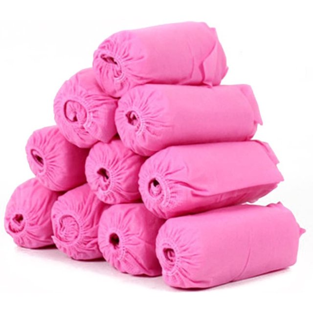 100 Pieces Disposable Overshoes Anti-slip Shoe Covers(Pink)