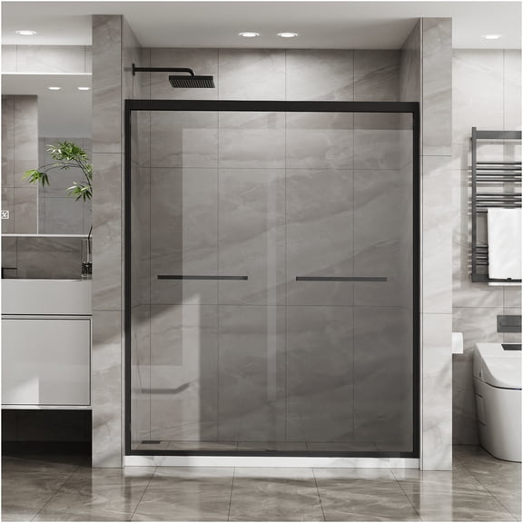 JERFIT 60x72 inch Frameless Sliding Shower Door Enclosure, Dual Swing Tempered Glass with Matte Black Finish, Waterproof for Bathroom