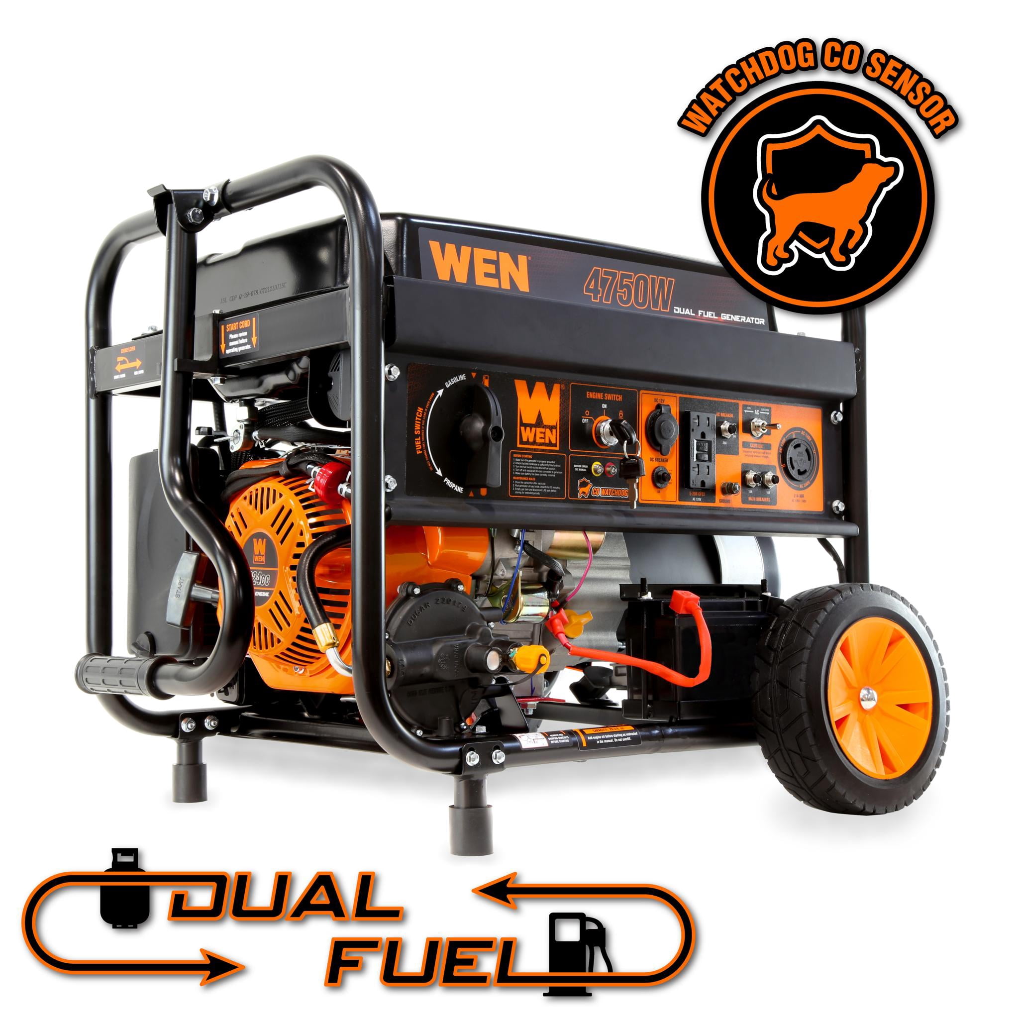 WEN 4,750-Watt 120V/240V Dual Fuel Portable Generator with Wheel Kit, Electric Start, and CO Watchdog (DF475X)