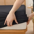 thumbnail image 3 of BESTOUCH Fitted Sheet Only 100% Washed Cotton Linen Feel Easily Fits Deep Pockets up to 17 inch Solid Deep Black Queen, 3 of 6