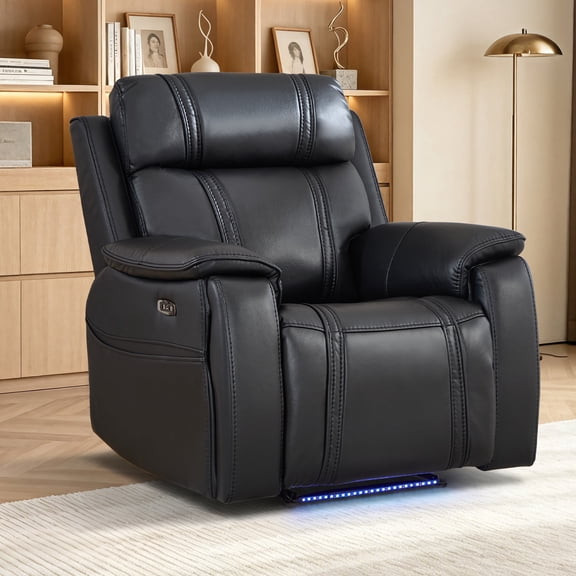 ZOY HOME Power Recliner Chair, Breathable Leather Recliner Chair with Ambient Lighting, Hidden Cup Holders, USB Port, Side Pocket for Living Room, Black