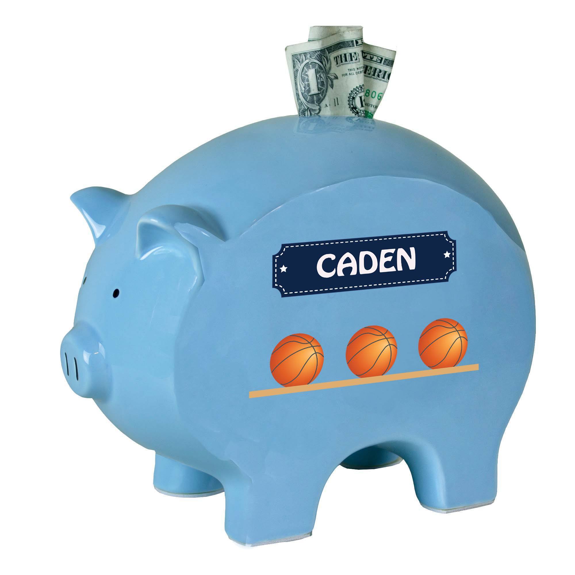 Personalized Blue Piggy Bank Basketball