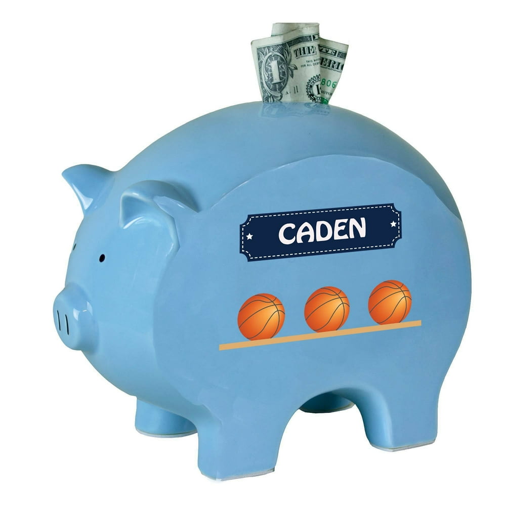 Personalized Blue Piggy Bank Basketball