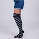 thumbnail image 5 of Sonducket 2 piezas de calcetines a rayas de talla grande hasta el muslo, cómodos, cálidos, fáciles de combinar, apariencia de moda, calcetín, Medias rayas negras grises, 5 of 6