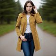 thumbnail image 4 of Women's Winter Double-Breasted Longline Coat - Solid Color Dressy Windbreaker Overcoat, Khaki, L, 4 of 5