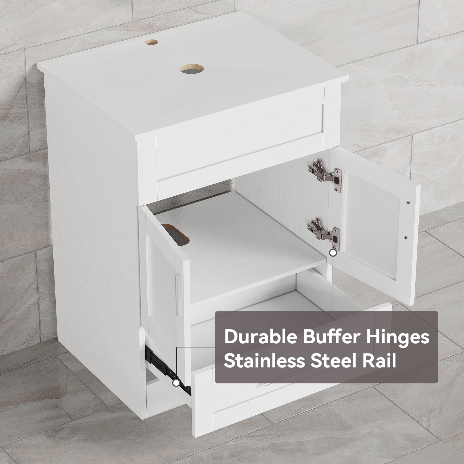 FULLWATT 24" Vanity Bathroom Cabinet with Mirror and Vessel Sink Bowl Faucet Combo Set