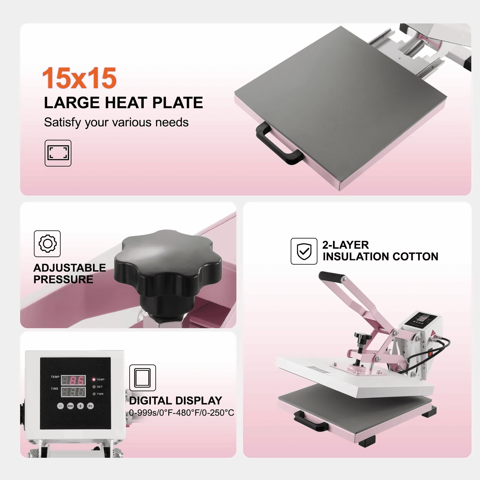 Heat Press Machine 15x15, Slide Out Transfer Press for T-Shirts, Pink