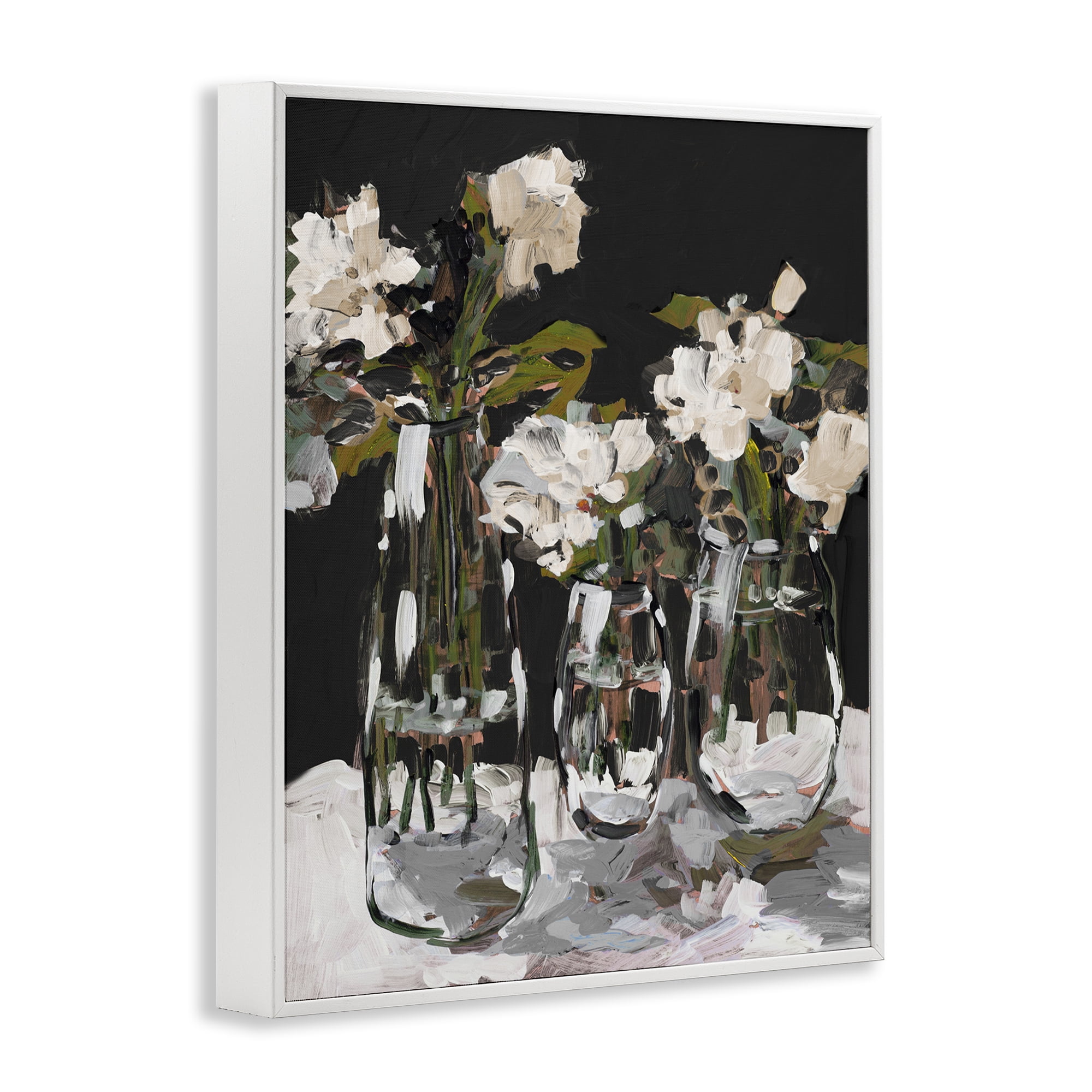 Stupell Industries Three Flower Vases on Black White Framed Giclee Art, design by Jane Slivka