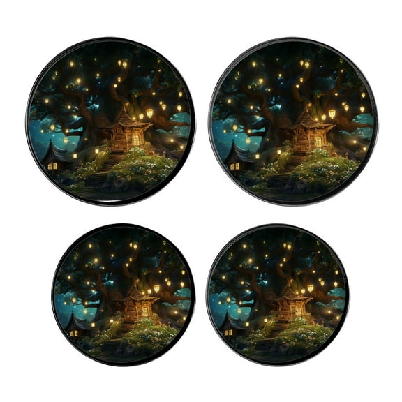 Stove Burner Covers 4 Pcs for Home Decor Cooktop Decorative ,Forest House Green Landscape Nature drawing, Round Electric Stove Burner Covers 8Inch And 10Inch