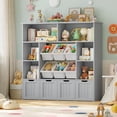 thumbnail image 2 of Hiphuta 49" Wide 4-Tier Toy Storage Organizer, Wood Kid Bookcase with 6 Boxes & 4 Removable Drawers, Bookshelf for Kids' Room, Classroom, Gray + White Boxes, 2 of 7