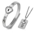 thumbnail image 1 of Love Heart Lock Bracelet And Key Necklace Set For Couples Jewelry, Anniversary Gift You Hold The Key To My Heart--Silver-Model code20276 Silver, 1 of 1