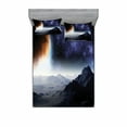 thumbnail image 2 of Ambesonne Galaxy Fitted Sheet & Pillow Sham Set, Science Fiction Nature, Twinxl, Purple Black Orange, 2 of 3