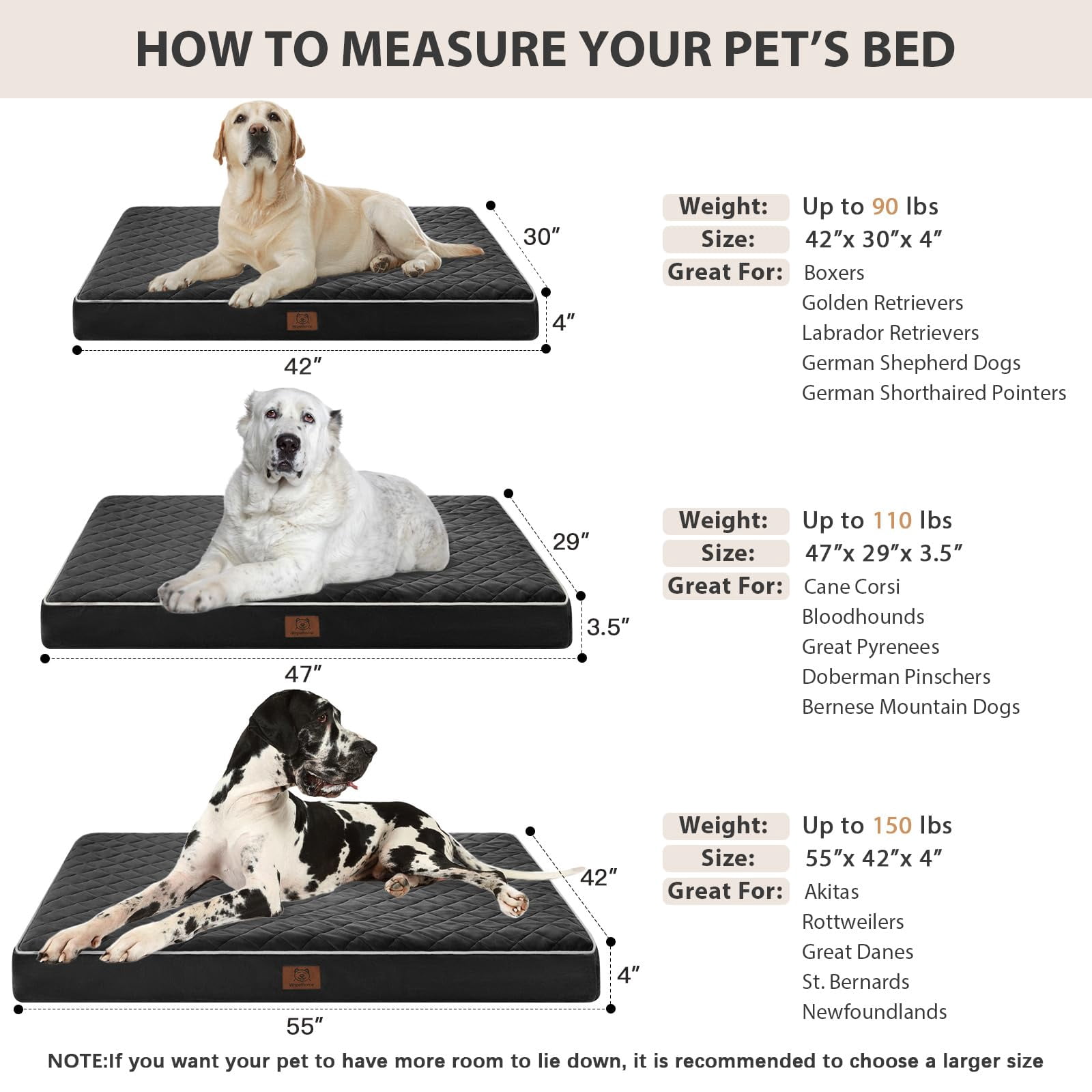 Big Dog Beds Large Sized  Waterproof Extra Dogs Bed With Removable Washable Cover Multi-needle Quilting Crate