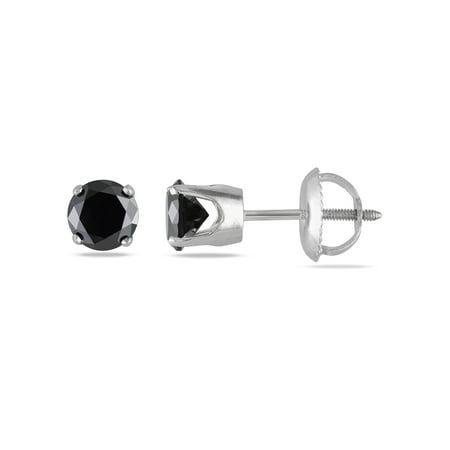 Miabella 1 Carat T.W. Black Diamond 14kt White Gold Solitaire Stud Earrings
