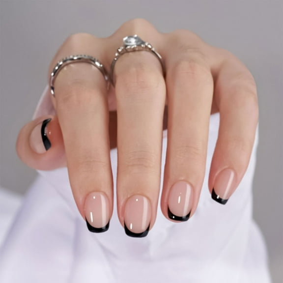 Aellinatey 24Pcs Black Fake Nail Glossy Press on Nail False Nail Tips Artificial Nail