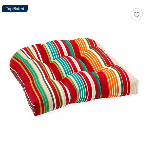 Destination Summer Stripe U Rounded Back Wicker Indoor Outdoor Chair Cushion In Red Com - Patio Chair Cushions With Rounded Back
