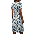 thumbnail image 6 of Women's V Neck Short Sleeve Dress Vintage Floral Print A Line Midi Casual Summer Outfit Flowy Lightweight Party Wear Vacation Going Out Chic Womens Dress Sky Blue XXXL, 6 of 6