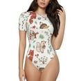 thumbnail image 2 of Goofa Cute Little Animals Printed Women Rash Guard Short Sleeve,Tummy control Swimsuit Surfing Swimsuit Bathing Suit One Piece Swimsuit UPF 50-Large, 2 of 9