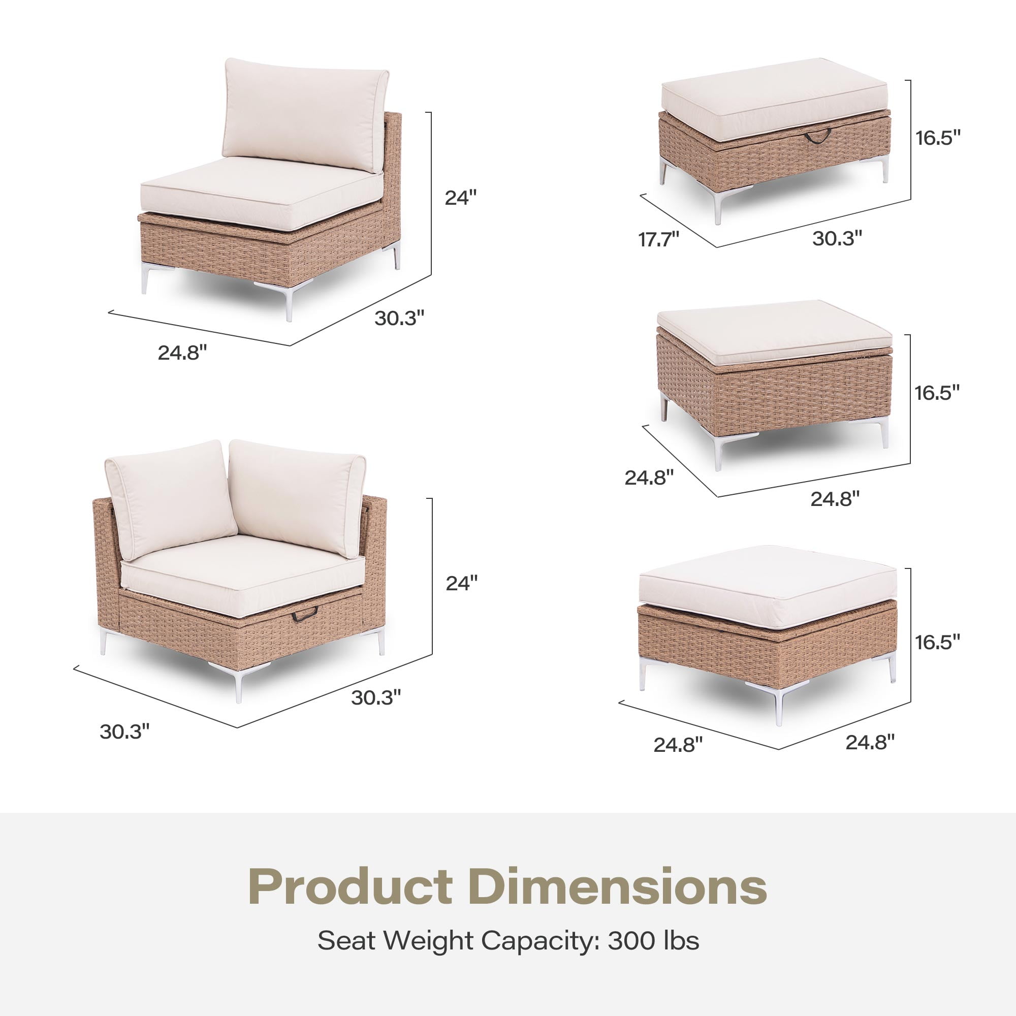 LAUSAINT HOME 7 Pieces Patio Furniture Set with Hidden Storage Compartment, Outdoor Wicker Rattan Sofa, Beige Cushions