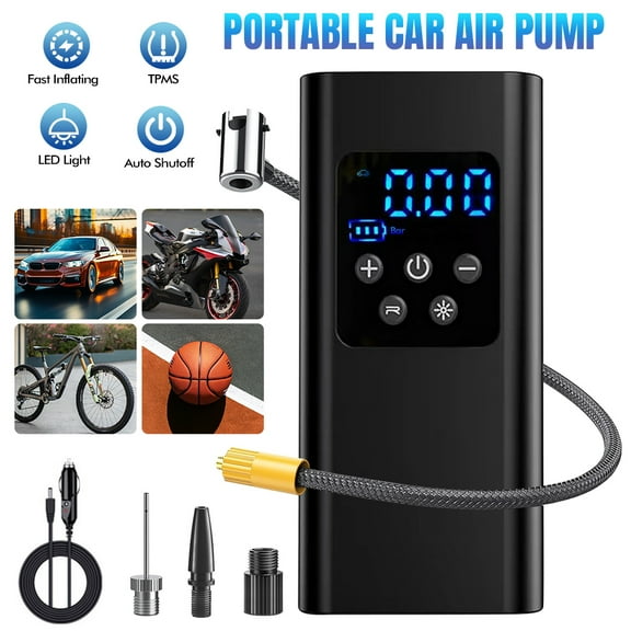 Kepeak Digital Air Compressor for Car Tires, 150 PSI Mini Tire Pump with LED Light and Nozzles for Versatile Use