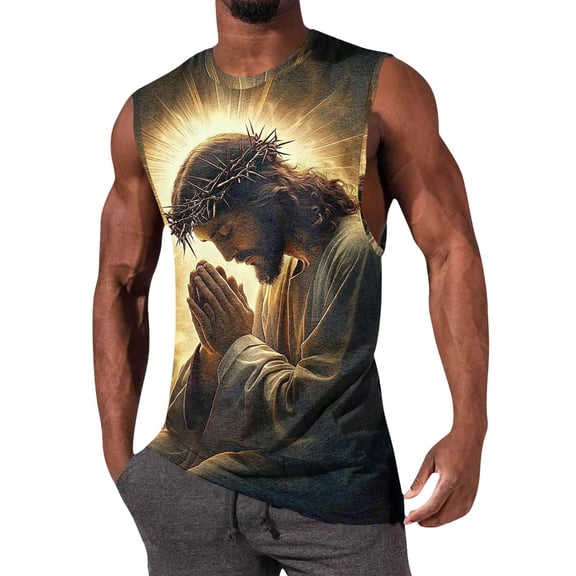 BRGZLK Mens Workout Tank Tops Nail Cross Graphic Casual Novelty Summer Gym Muscle Fitness Quick Dry Breathable Shirts