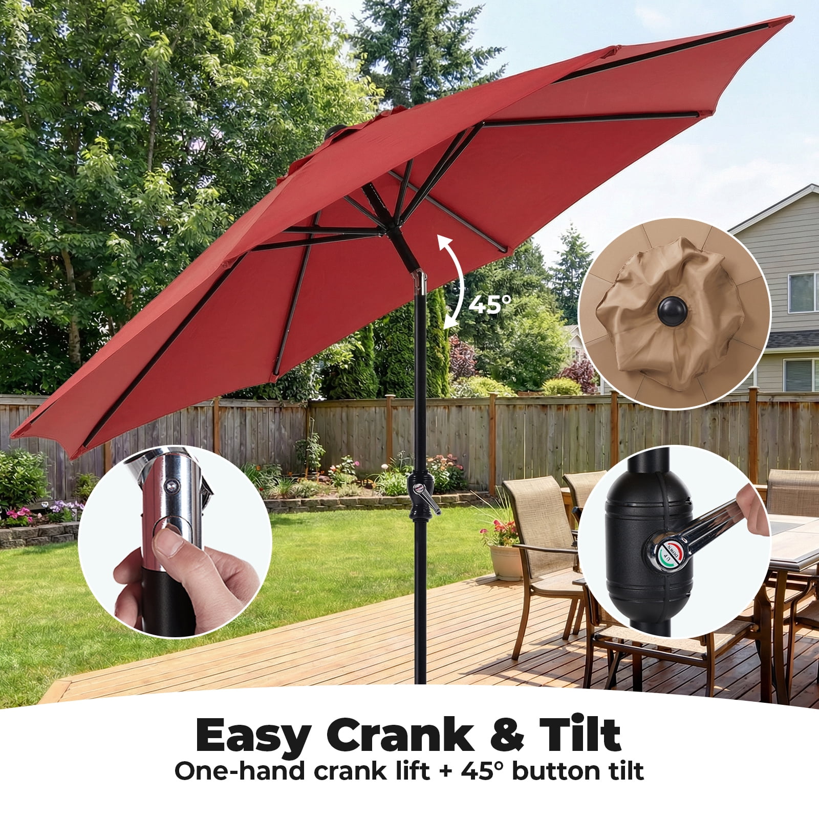 Alvantor 9FT Outdoor Patio Umbrella with Push Button Tilt & Crank, 8 Sturdy Ribs UV Protection Waterproof for Garden, Backyard