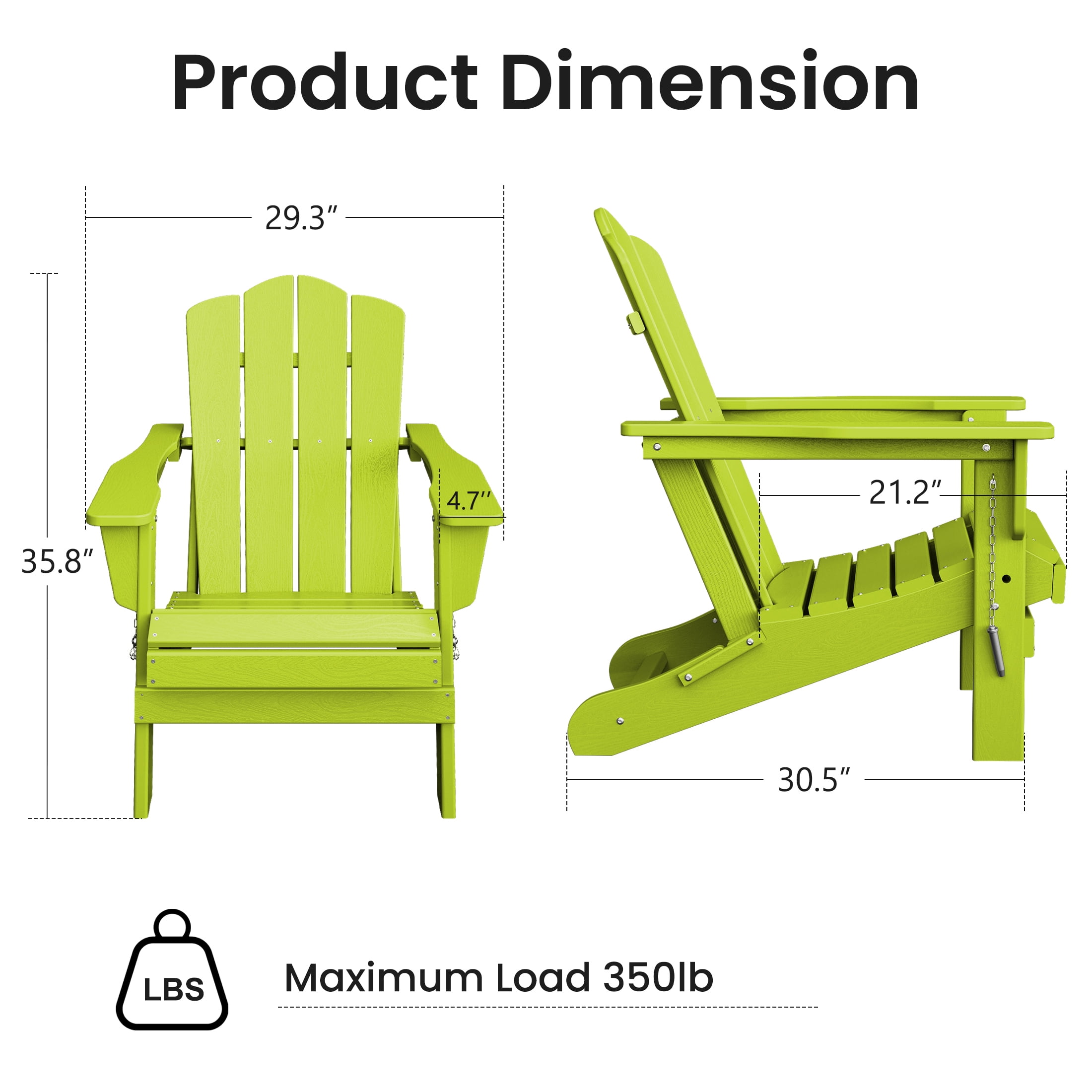 JUSTLET Adirondack Chair, 4PC Plastic Folding Outdoor Patio Chairs, Outside HDPE Chairs for Lawn, Yard, Apple Green
