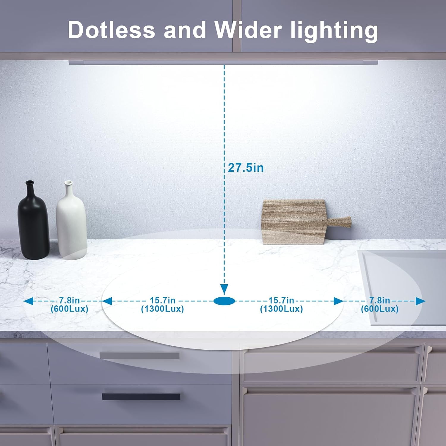 JJEAN-16.5 inch Under Cabinet Lighting,5 Color Settings,Under Counter Lights for Kitchen,Hand Wave Activated,Touchless for Cabinet,Shelf,Under Desk,Color Tunable 2700K to 6000K,Dimmable,White,1000LM