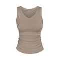 thumbnail image 3 of Endives Women's Camisole Tops Summer Ribbed Slim Fit V Neck Vest Top Basic Knitted Casual Tank Top Khaki, 3 of 7