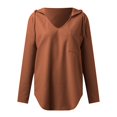 thumbnail image 4 of Fiaer,Waffle Deep V Neck Hooded Sweatshirts for Women,Women's Loose Fit Plus Size Hoodies,Drawstring Solid Color Lightweight Tops with Pocket Brown L, 4 of 4