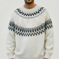 thumbnail image 2 of Babcutegg Mens Fair Isle Crewneck Sweater Long Sleeve Jacquard Knit Pullover Fall Winter Loose Casual Sweaters Size L, 2 of 5