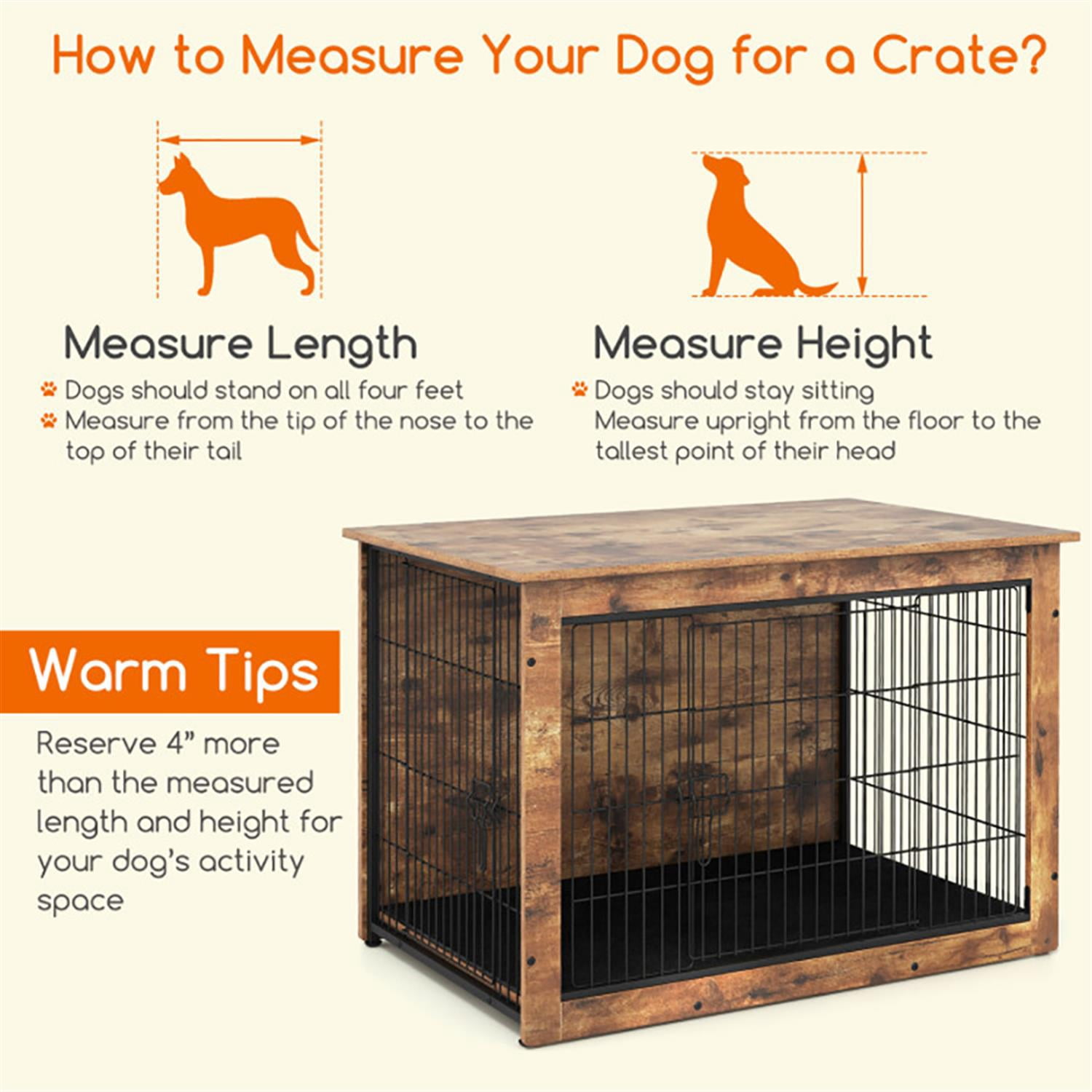 Demi Bonn 37" Dog Crate Furniture with Cushion, Wooden Kennel Table with Double Doors, Indoor Dog House for Medium Dogs, Brown