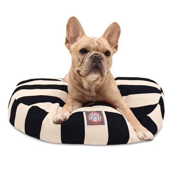 Majestic Pet Vertical Stripe Round Dog Bed Treated Polyester Removable Cover Black Small 30 x 30 x 4