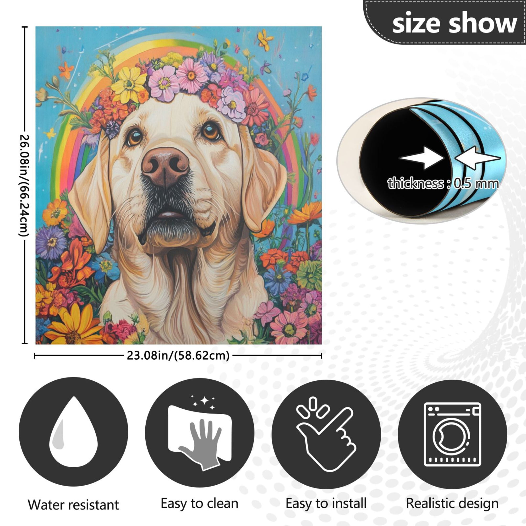Dishwasher Magnetic Sticker 23x26 Inch Refrigerator Magnetic Sticker Washing Machine Magnetic Sticker Kitchen Panel Magnetic Sticker Home Decor Big Yellow Rainbow Dog