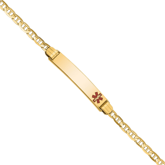 14K Solid Yellow Gold Medical Alert Anchor Mariner Link Chain Name Bar Identification ID Bracelet