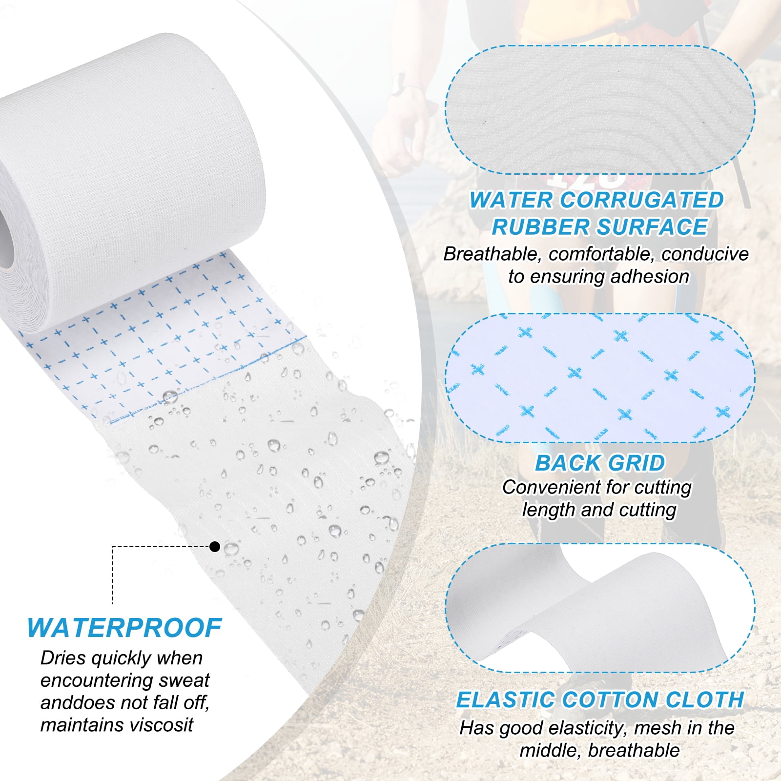 Uxcell 5.5 Yard x 3 Inch Kinesiology Tape, Adhesive Cotton Sports Muscle Support Tapes Waterproof Elastic Tape White 3 Roll