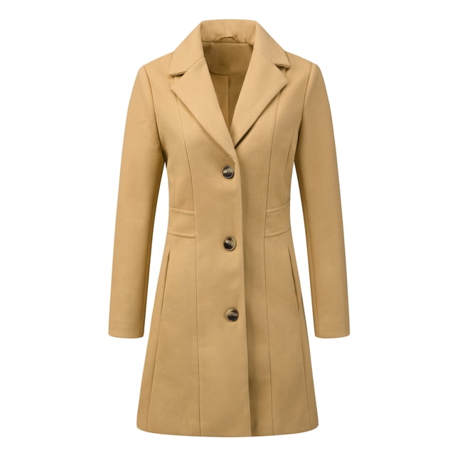 Abrigos largos de invierno con solapa con muesca y un solo pecho para mujer Caqui S
