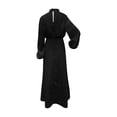 thumbnail image 4 of ZOHIUM Womens Petite Summer Dresses Women's Mock Neck Satin Dress Elegant Long Sleeve Elastic High Waist Formal Wedding Cocktail Party Maxi Dresses Tropical Dresses for Women (Black,S), 4 of 5