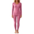 thumbnail image 2 of 2 Piece Thermal Underwear For Women, Crewneck Long Sleeve Tops, Slim Fit Long Johns, Fall Fleece Lined Base Layer Set, 2 of 7