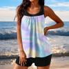 thumbnail image 1 of RKSTN Womens Bathing Suits Summer Tankini Swimsuits Printed Color Block Crew Neck Swim Tank with High Waisted Solid Color Swim Shorts Matching Two Piece Set Swimwear for Beach Vacations, 1 of 5