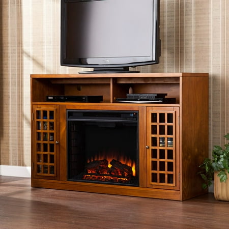 Southern Enterprises Chenault Electric Fireplace and Media Console for TVs up to 46, Glazed Pine